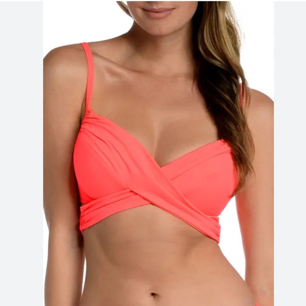 La Blanca Hot Coral Wrap Bikini Top Bathing Suit Swim Top Women’s Size 12
